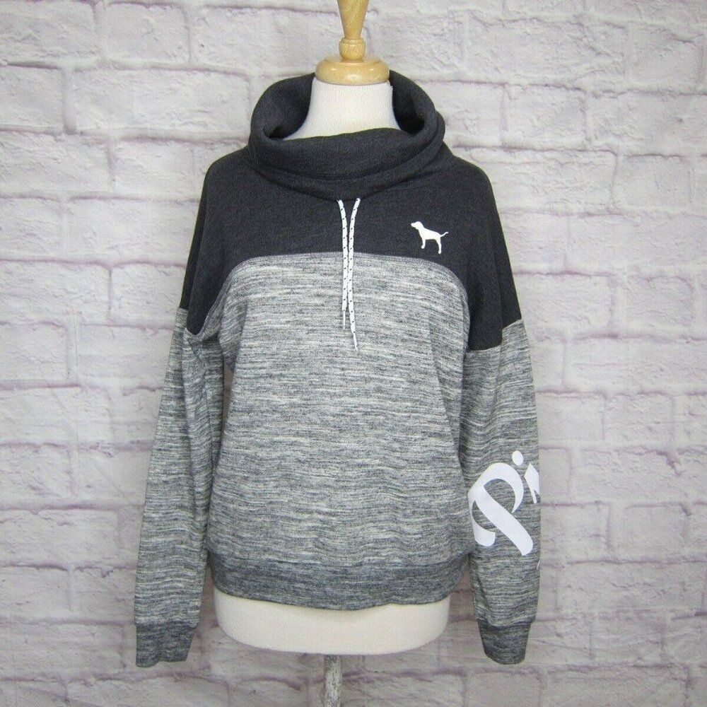 Victoria's Secret PINK Gray Marled Cowlneck PINK DOG Oversized Sweatshirt sz. XS